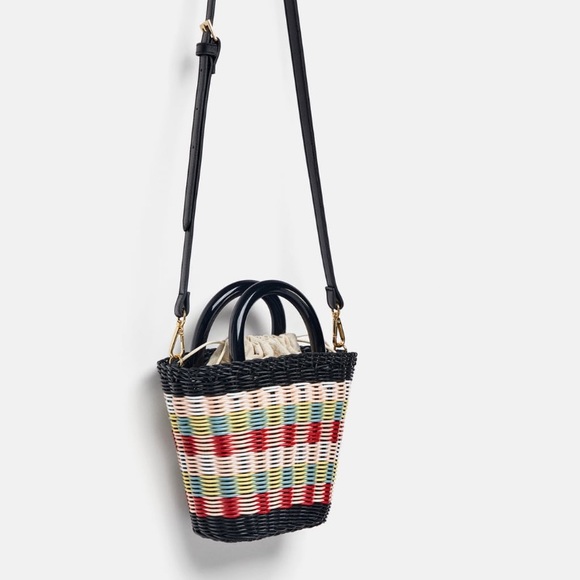 zara black woven bag